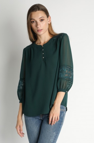 Emerald Green Top with Lace Detail