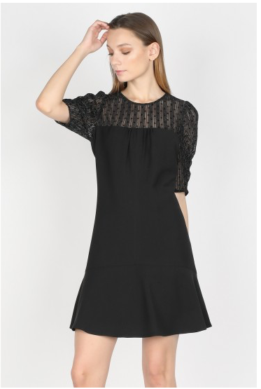 Black Short Jacquard Print Dress