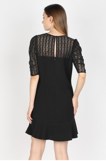 Black Short Jacquard Print Dress