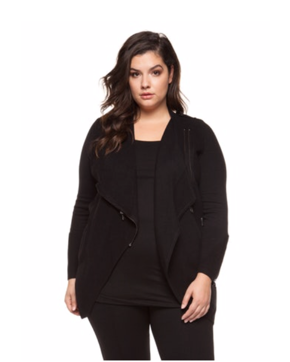 Plus Size Black Long Sleeve Zip Sweater