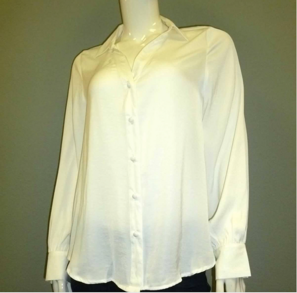 White Long Sleeve Satin Button Down Shirt