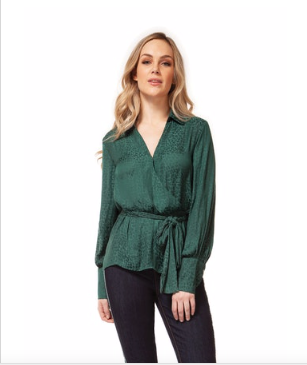 Emerald Green Leopard Print Crossover Top