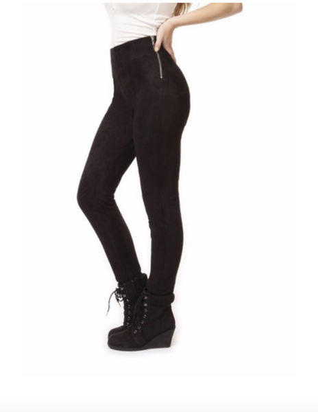 Black Pull On Faux Suede Legging