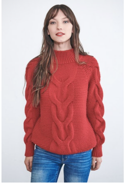 Brick Red Cable Knit Sweater
