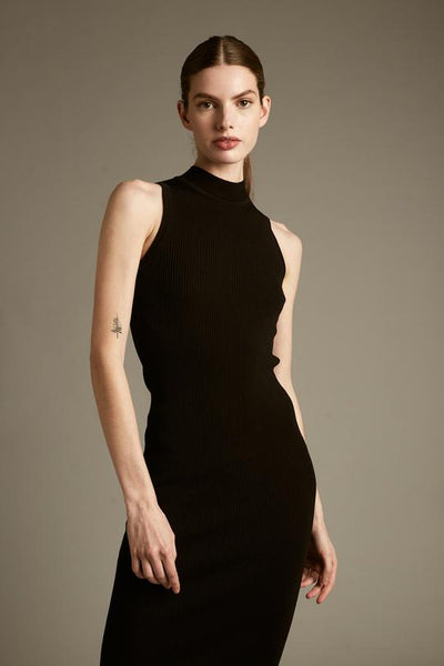 Deluc Tessa Black Sleeveless Turtleneck Midi Dress