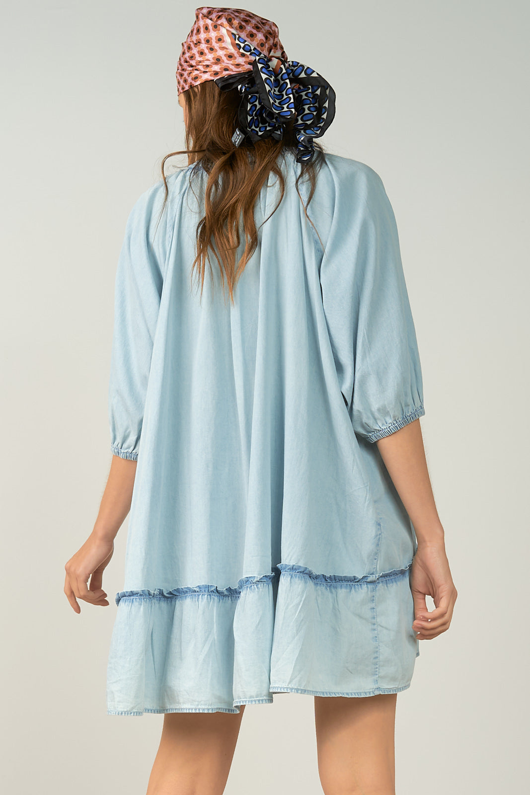 elan denim dress Lightweight Denim Midi Dress With Cutouts At Waist by Elan