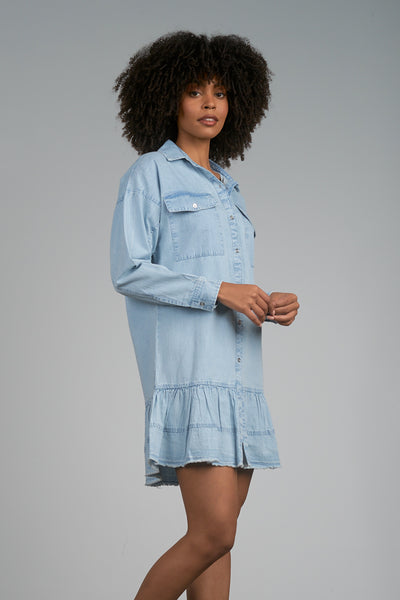 Elan Blue Wash Denim Button Down Dress