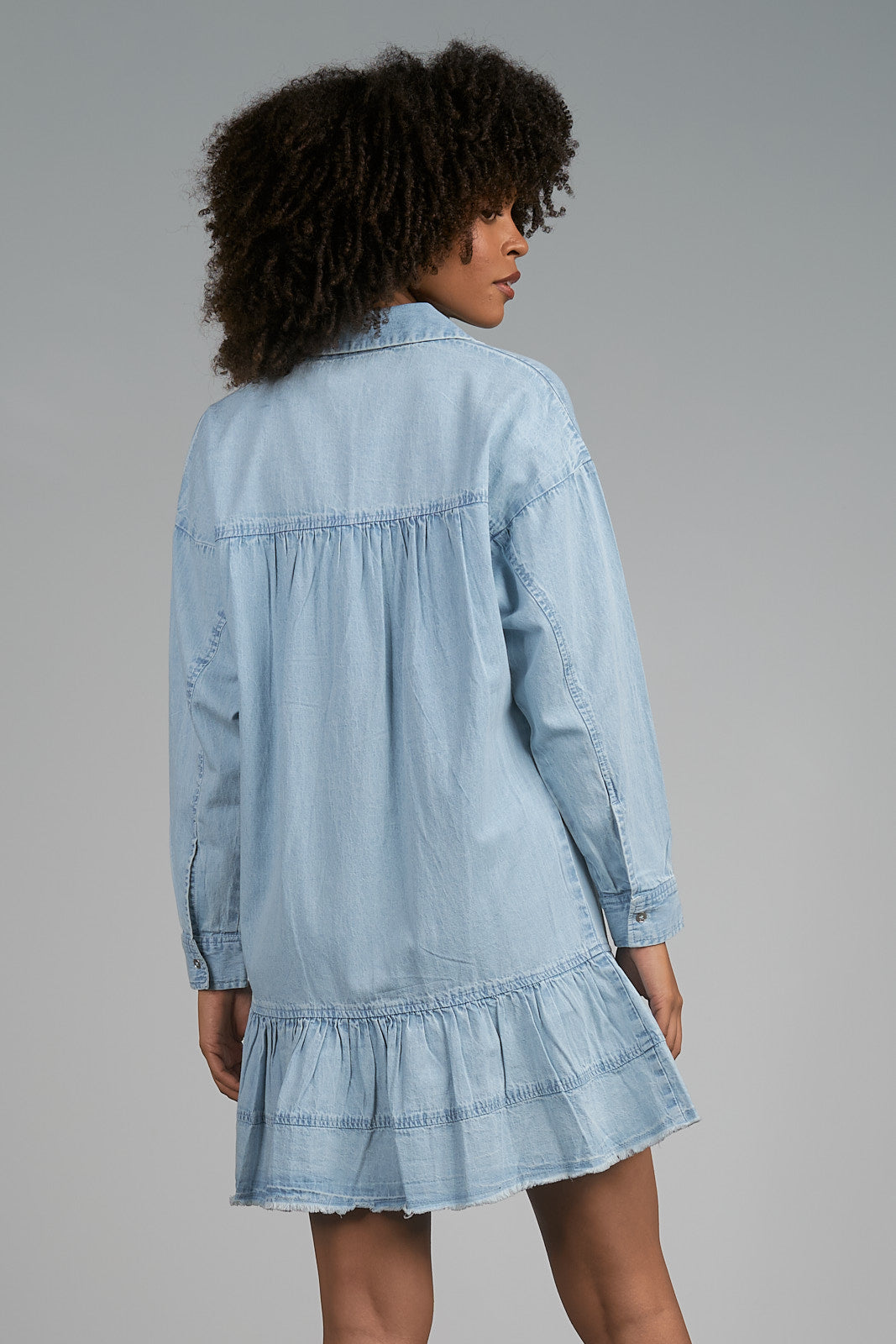 Elan Blue Wash Denim Button Down Dress