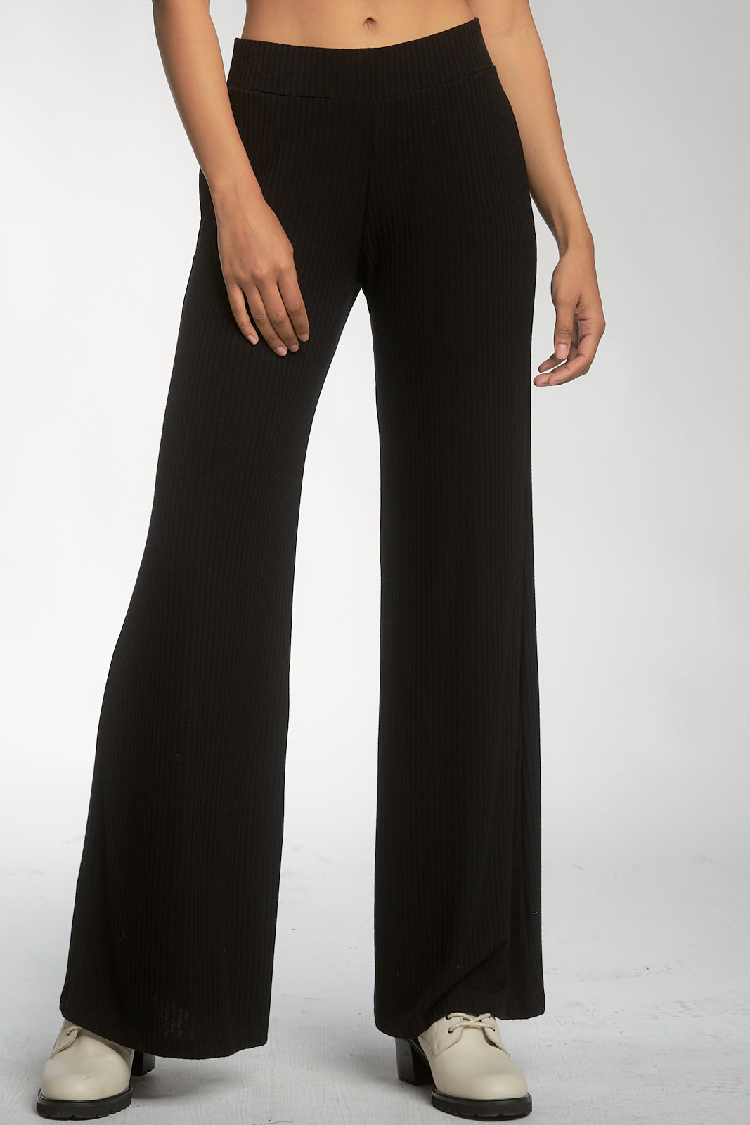 Black Ribbed Flared Pant at Maria Vincent Boutique