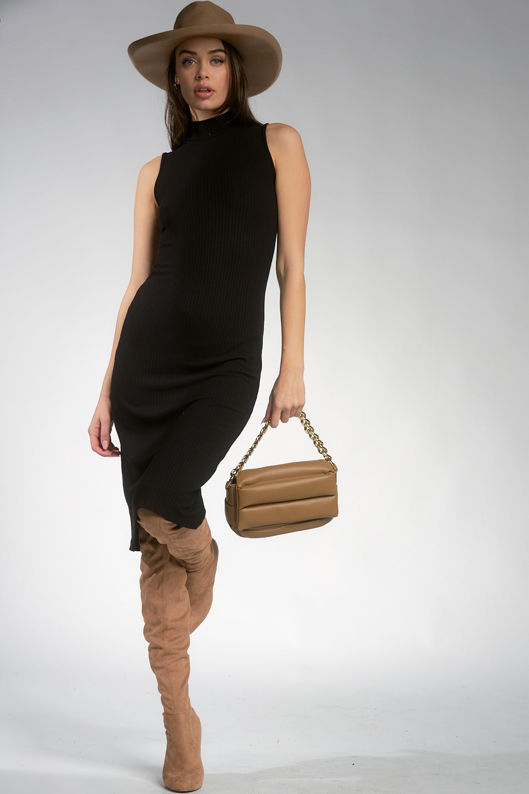 Black Sleeveless Mock Turtleneck Midi Dress – Maria Vincent Boutique