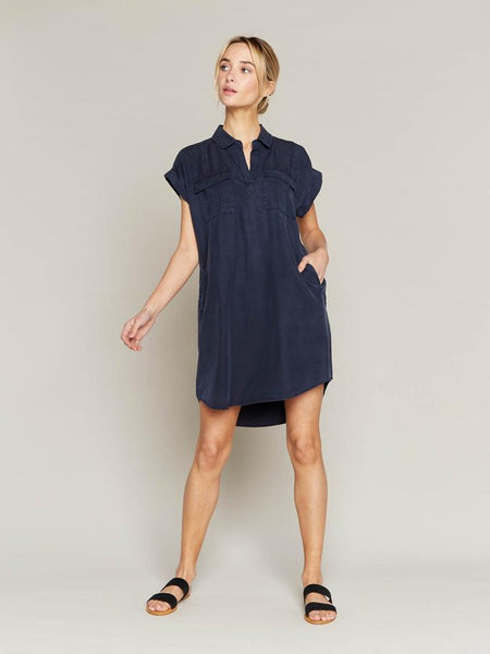 Twilight Short Sleeve Dress In Navy Blue