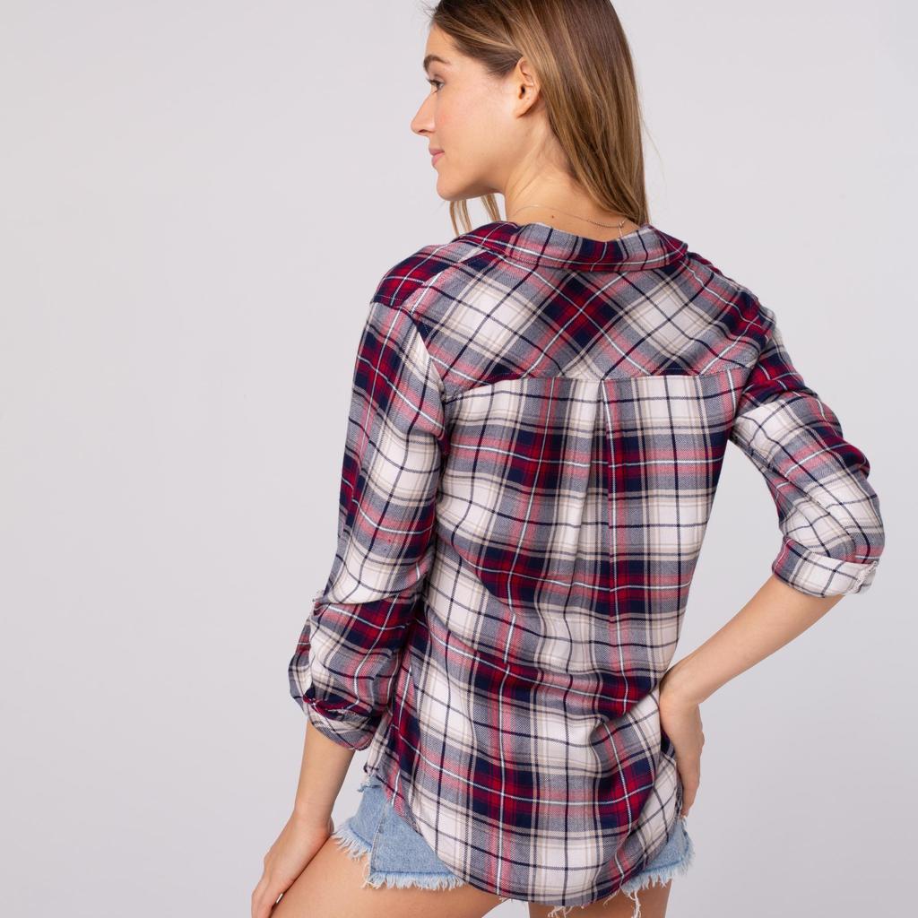 Navy and Red Plaid Button Down Shirt
