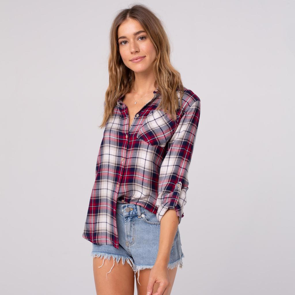 Navy and Red Plaid Button Down Shirt