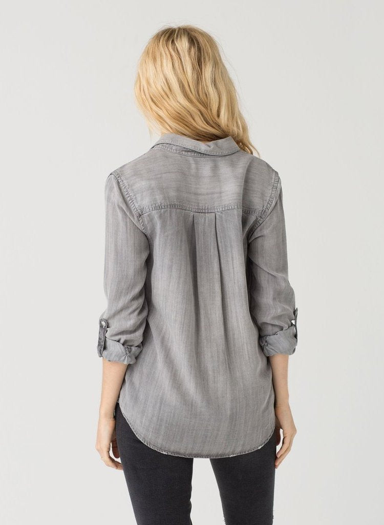 Long Sleeve Distressed Button Down Top