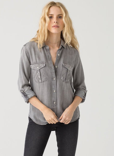 Long Sleeve Distressed Button Down Top