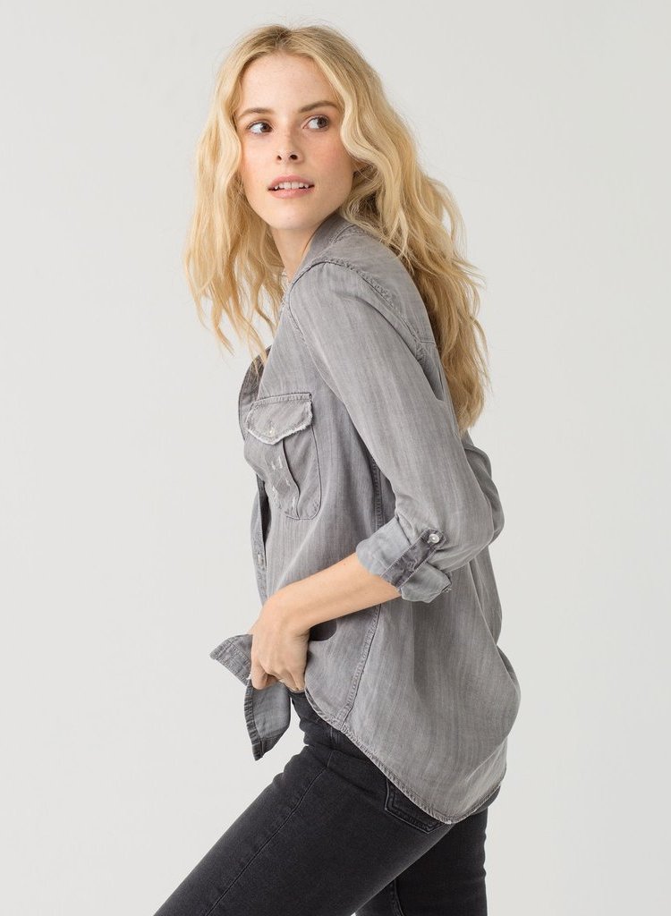 Long Sleeve Distressed Button Down Top