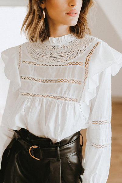 Long Sleeve Lace Smocked Top