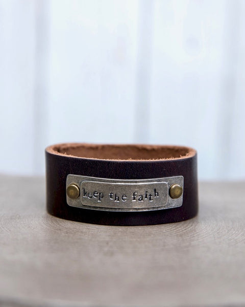 Inspirational Stamped Brown Leather Cuff