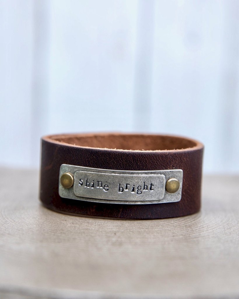 Inspirational Stamped Brown Leather Cuff