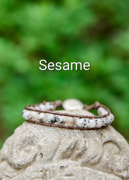 Gemstone Threaded Leather Wrap