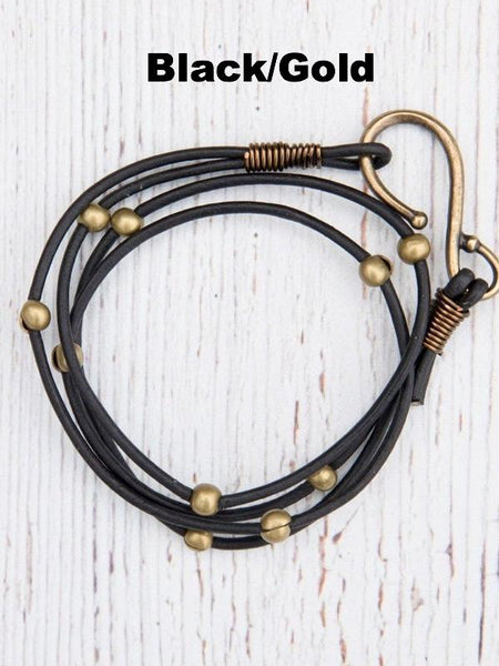 Double Leather Hook Wrap Bracelet