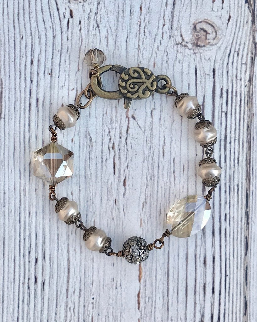 Vintage Pearl and Crystal Bracelet