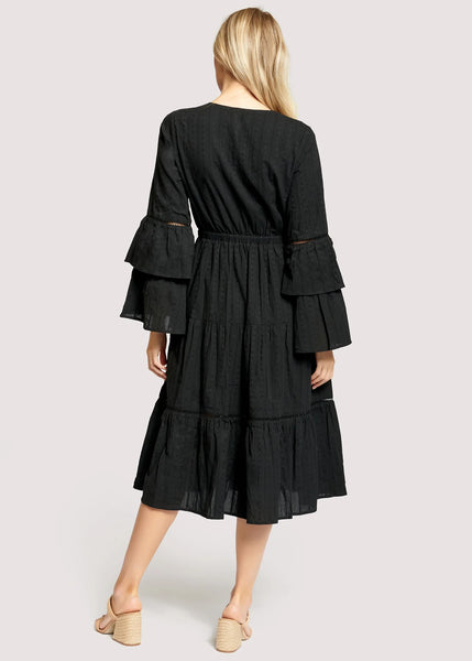 Lost + Wander Black Chasing the Moonlight Tiered Midi Dress