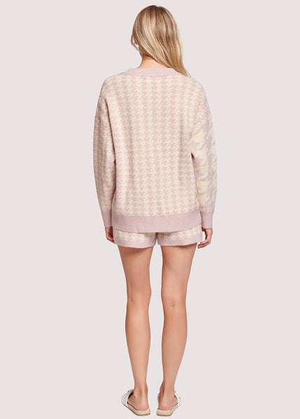 Lost + Wander Pink Houndstooth Nikki Cardigan