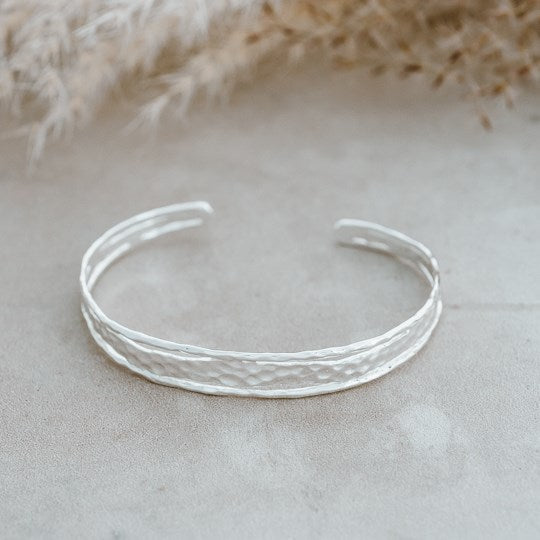Silver Zany Hammered Metal Thin Cuff Bracelet