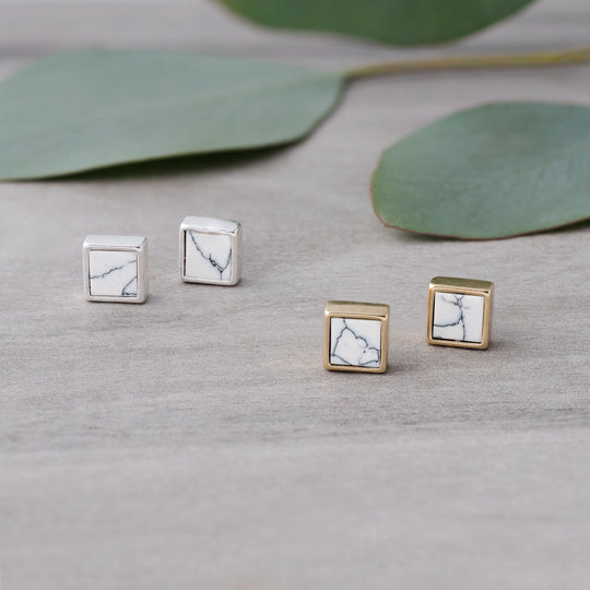 Boxy Stud Earrings with Howlite