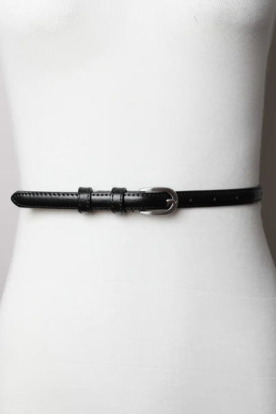 Leto Skinny Leather Belt with Horseshoe Silver Buckle