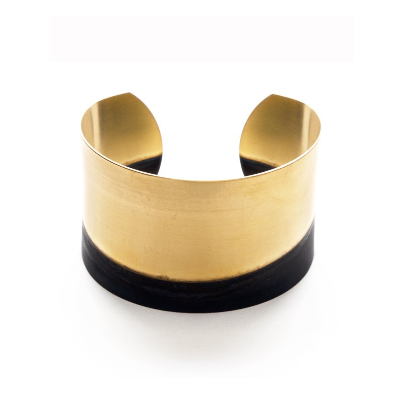 Thick Mired Metal Cuff Bracelet in Matte Black and Brushed Brass