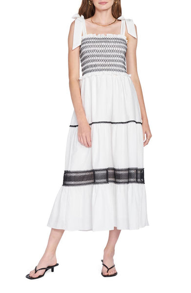 en saison White and Black Smocked Maxi Dress