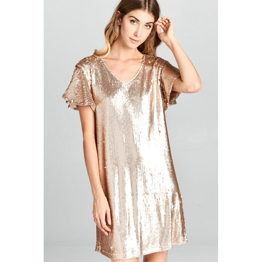 Rose Pink Sequin Shift Mini Dress