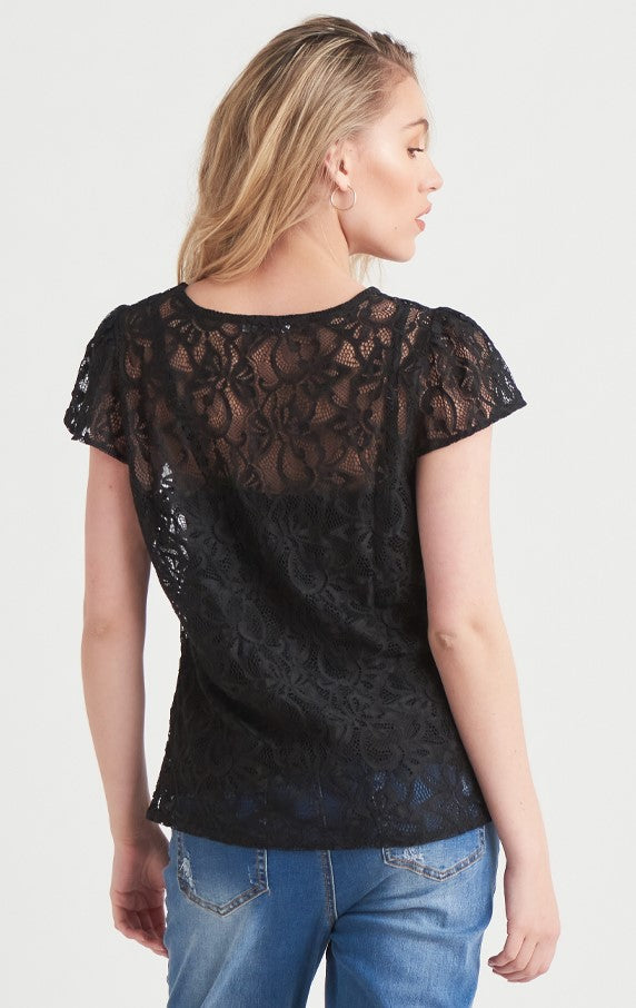 Black Tape Black Lace Shoulder Ruffle Top