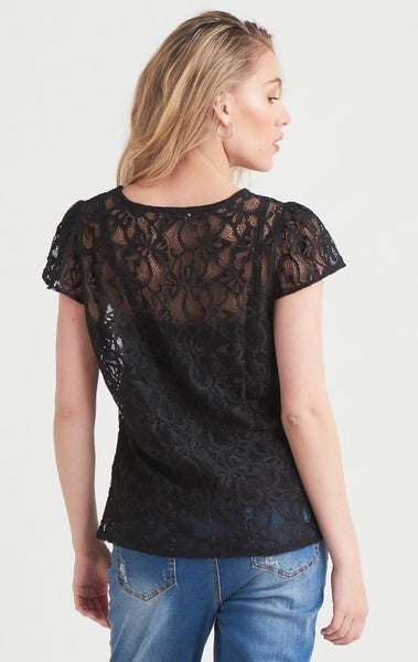 Black Tape Black Lace Shoulder Ruffle Top