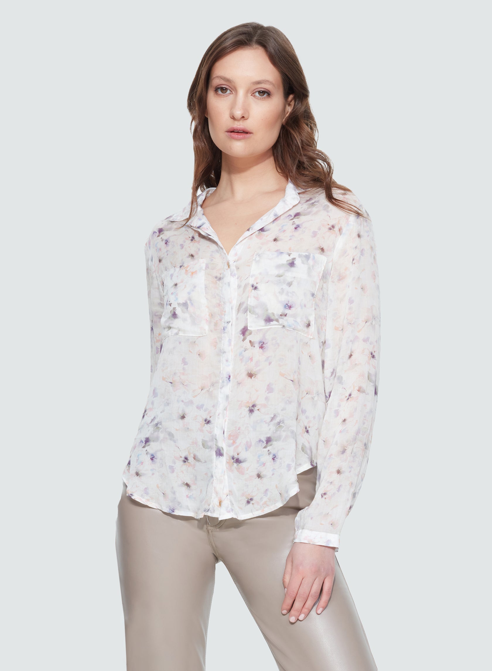 Black Tape Lavender Floral Button Front Blouse