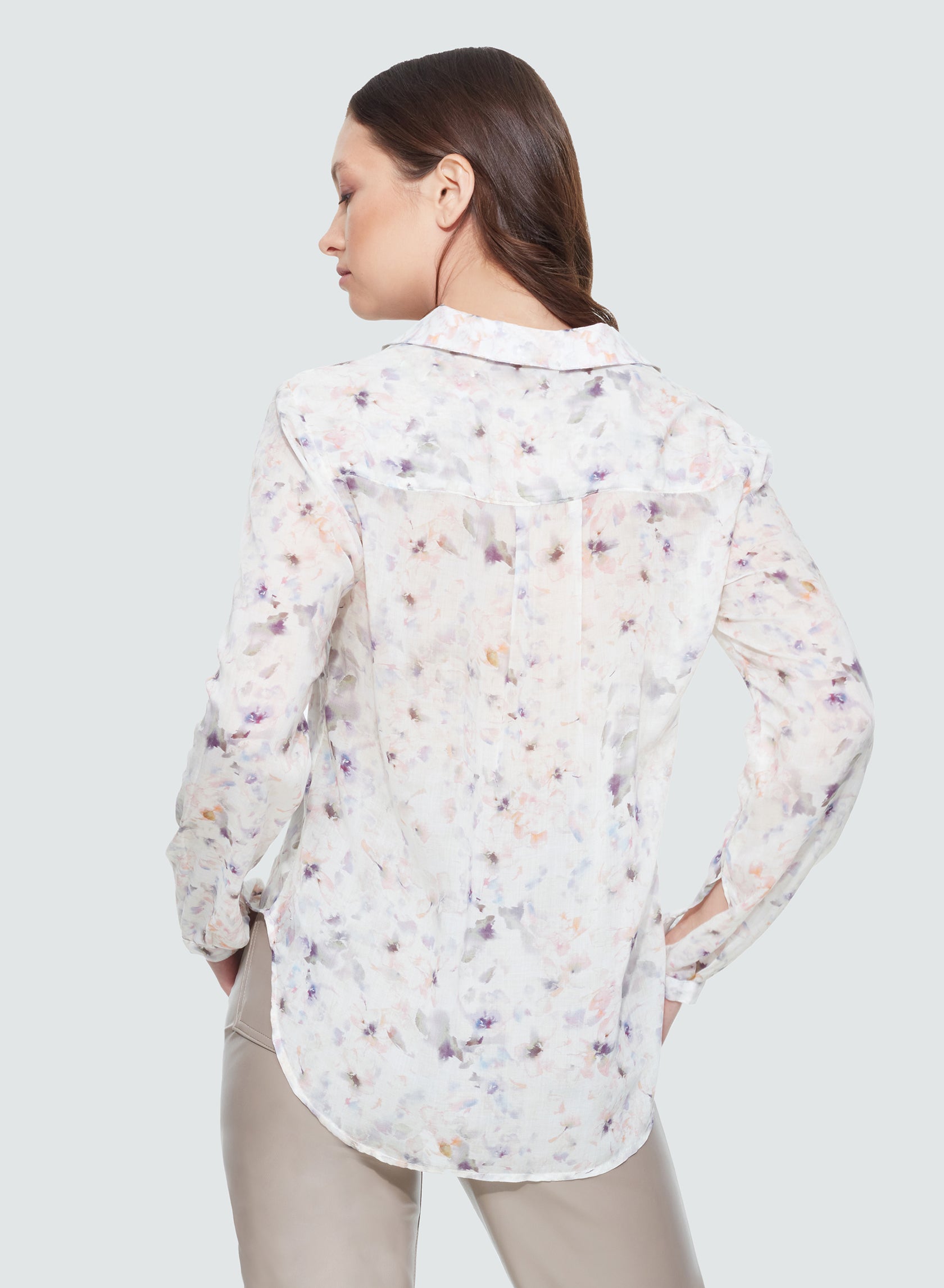 Black Tape Lavender Floral Button Front Blouse