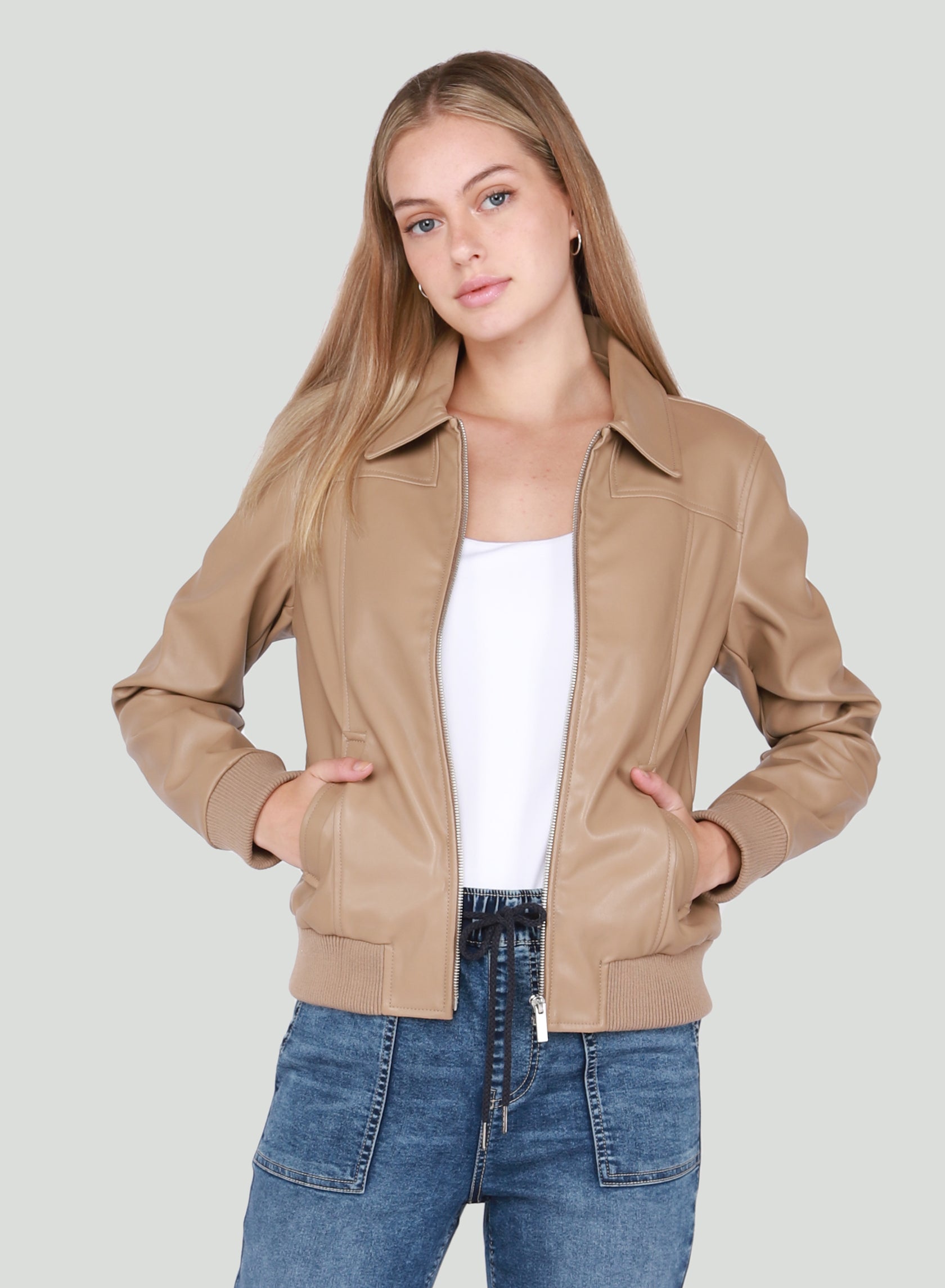 Women's Camel Leather Bomber Jacket Women's Camel