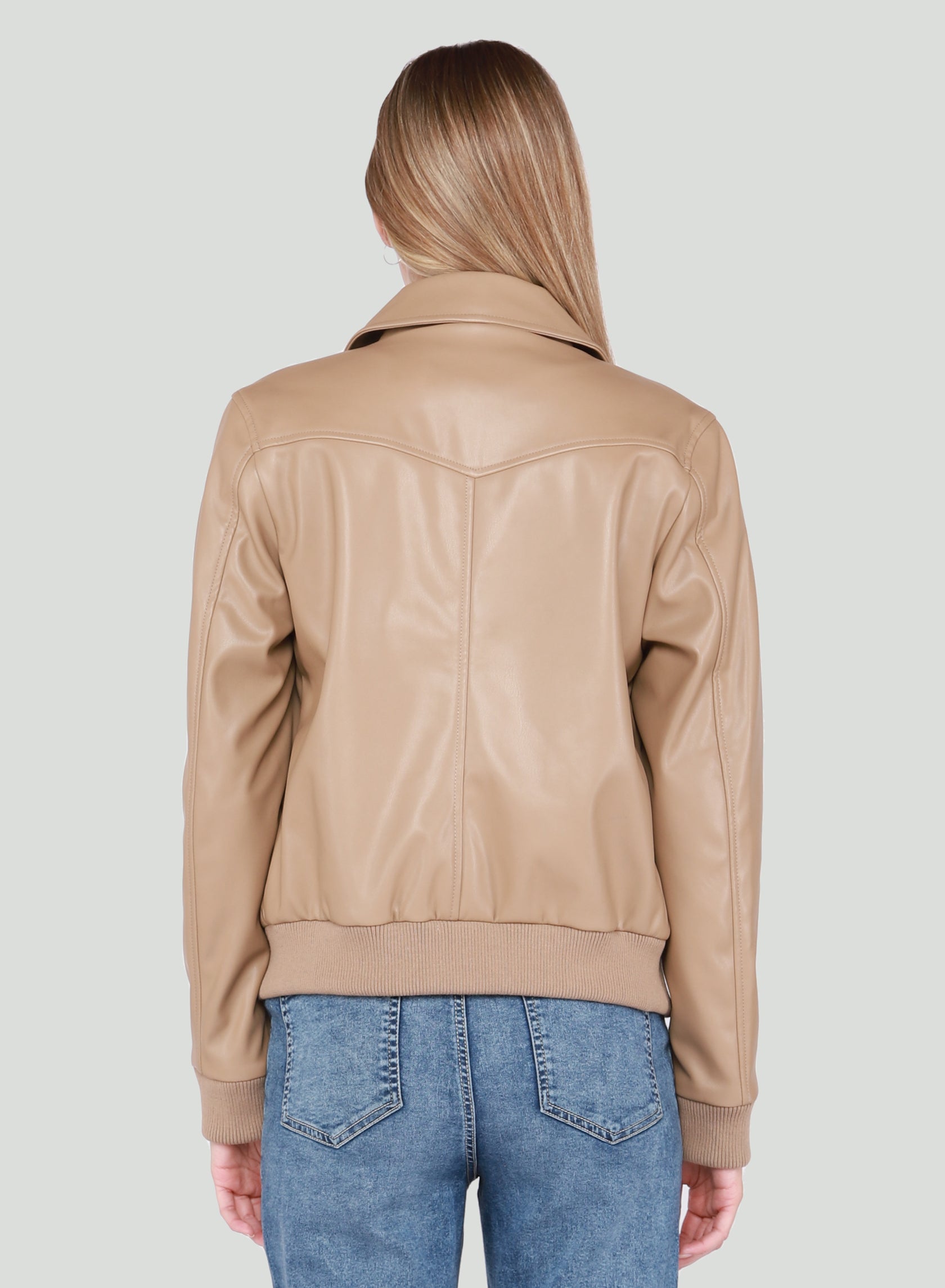 Camel faux hotsell leather jacket