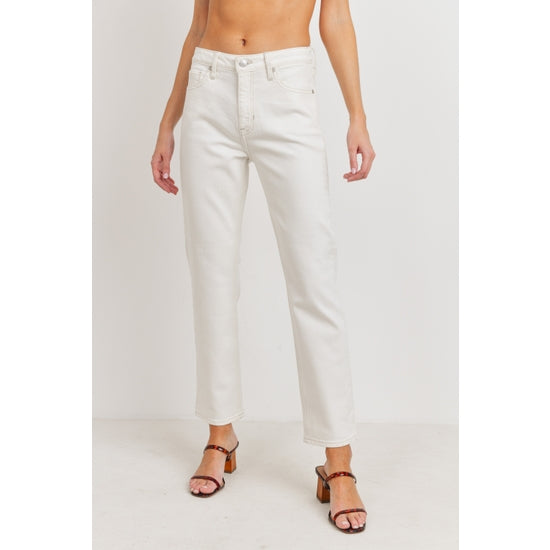 High Rise Off White Straight Jeans