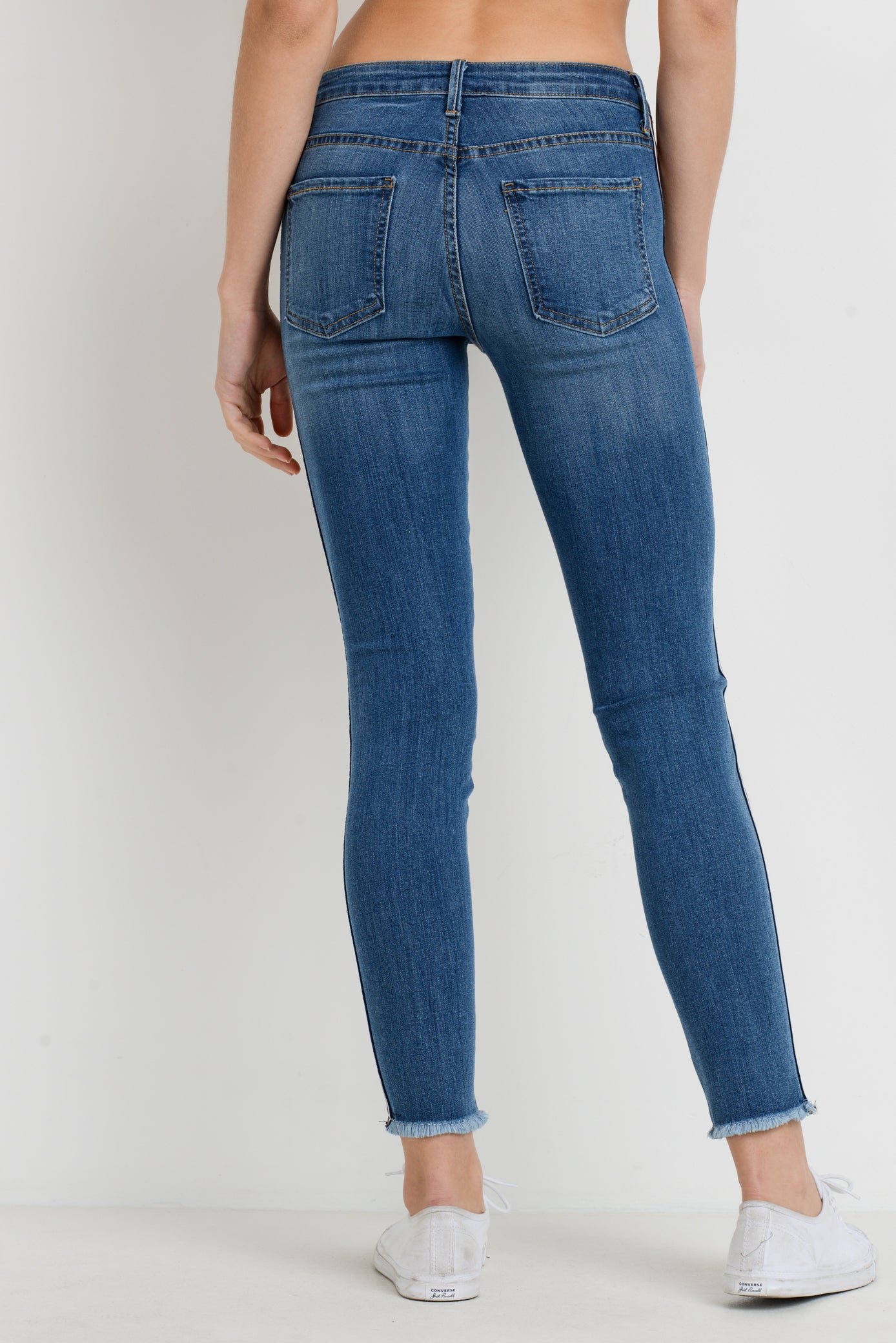 Skinny Stripe Jeans with Frayed Hem