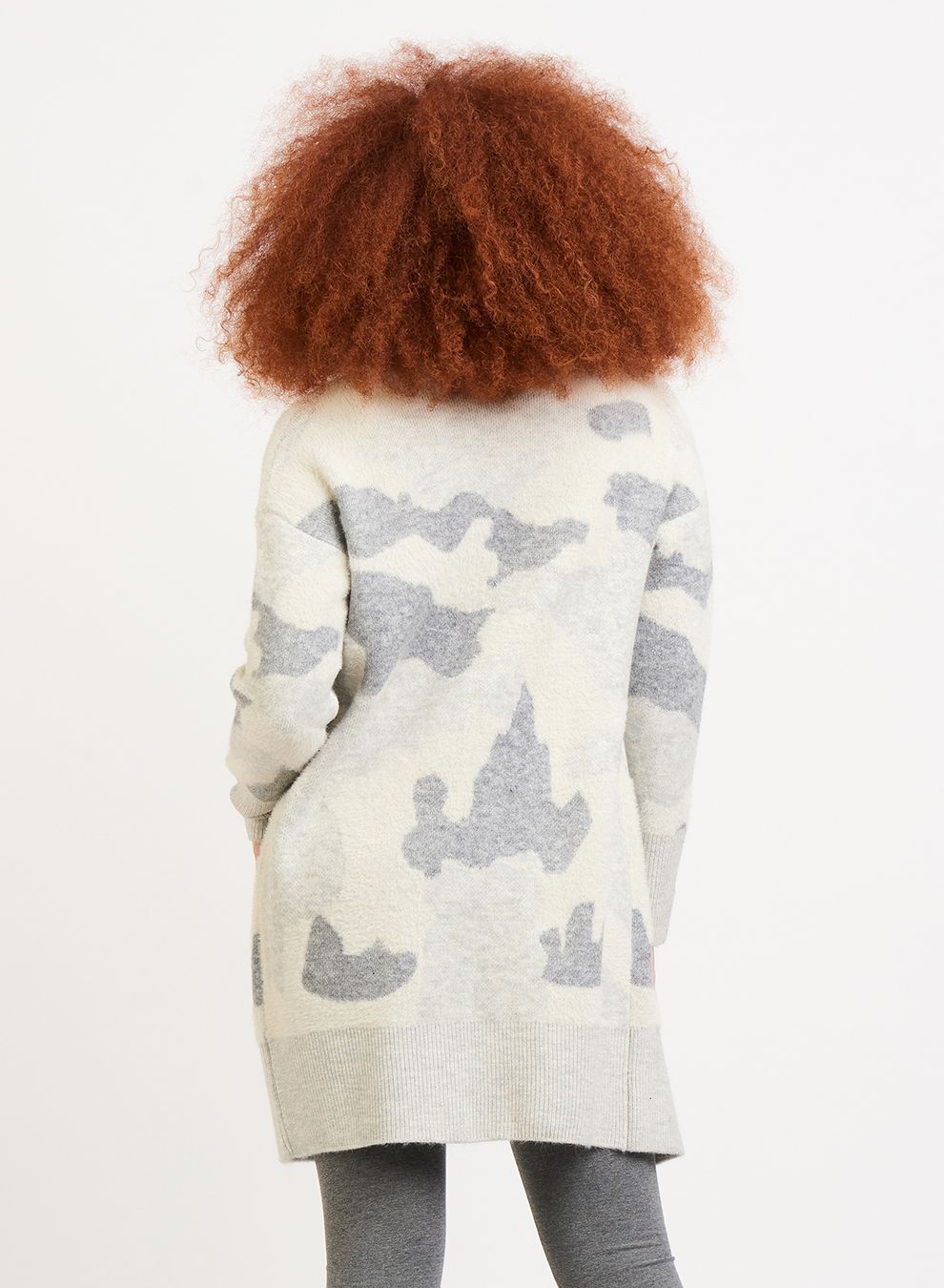 Grey Camouflage Long Cardigan Sweater