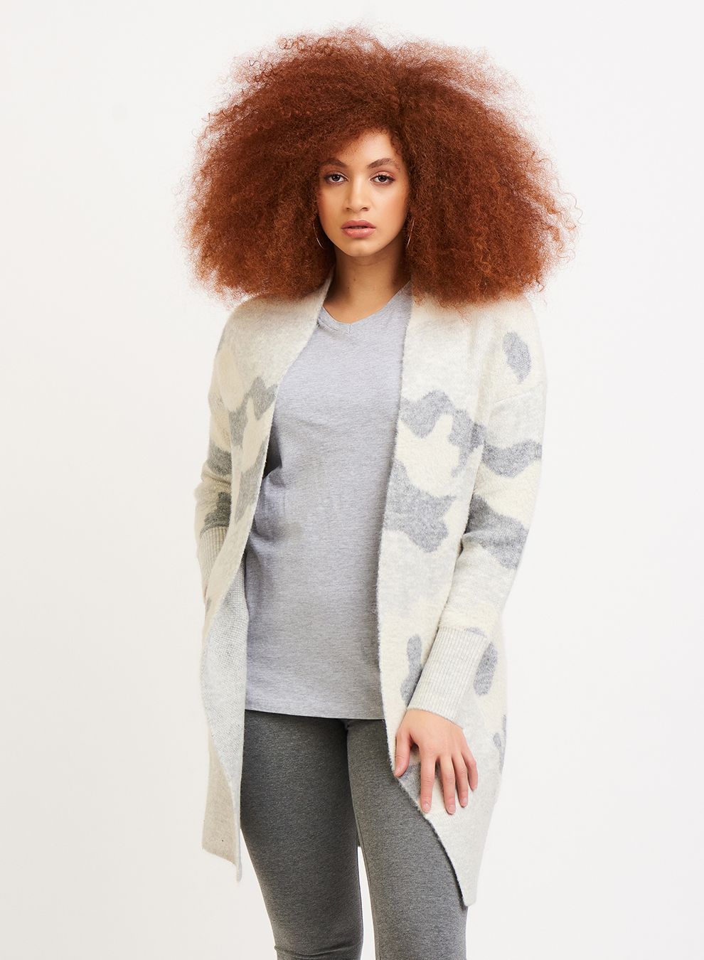 Grey Camouflage Long Cardigan Sweater