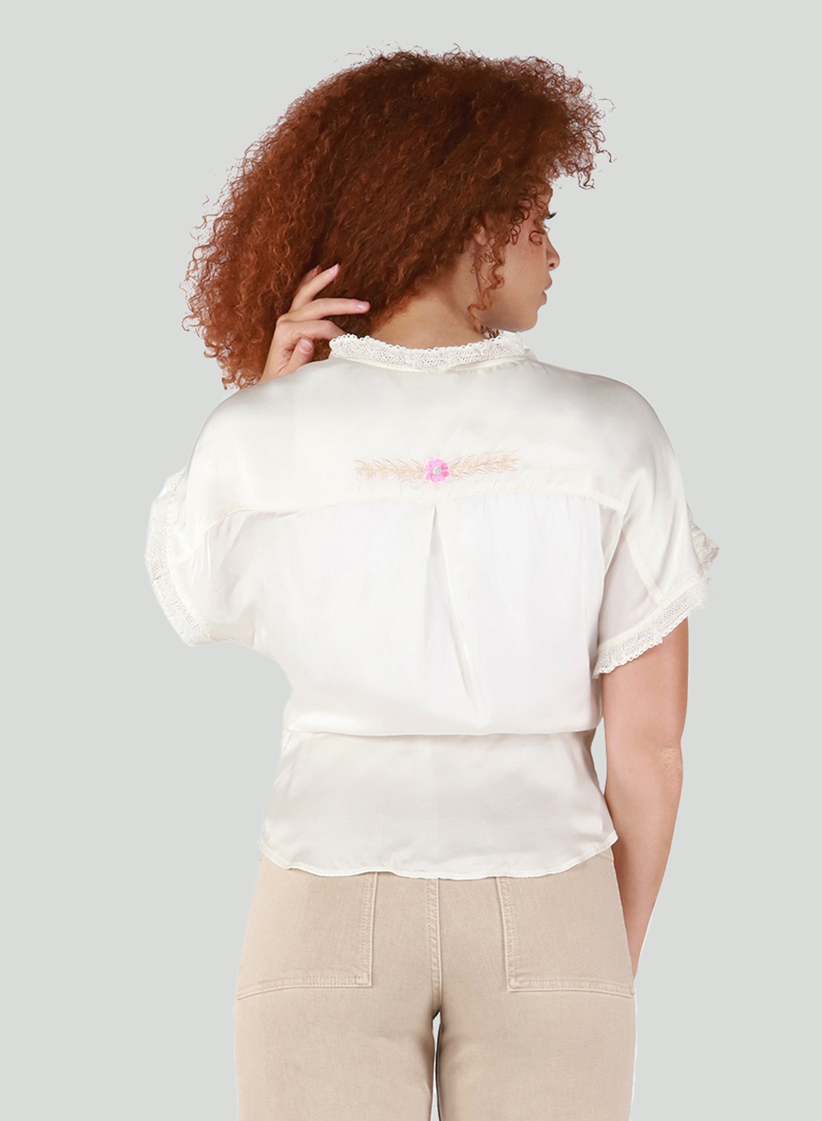 Dex Cream Embroidered Wrap Top