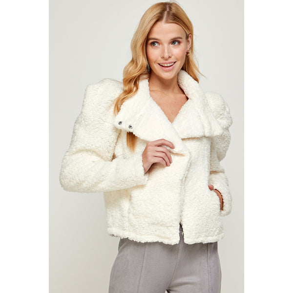 Ellison Ivory Puff Sleeve Teddy Bear Short Coat