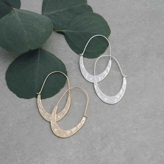 Tribal Large Oval Hammered Hoop Earrings