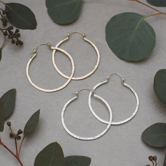 Primitive Large Hammered Metal Hoop Earrings