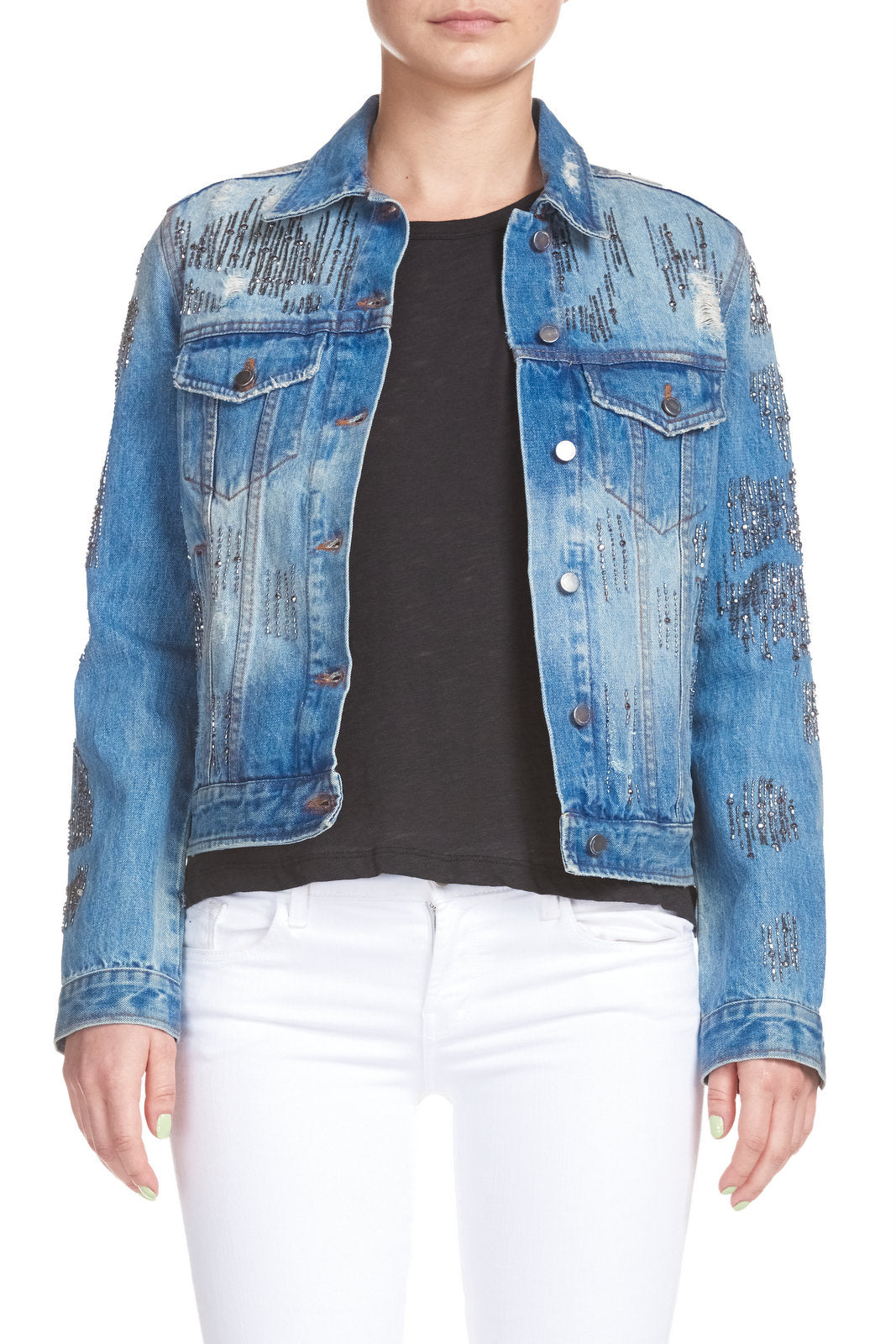 Denim Jacket with Bead Accents