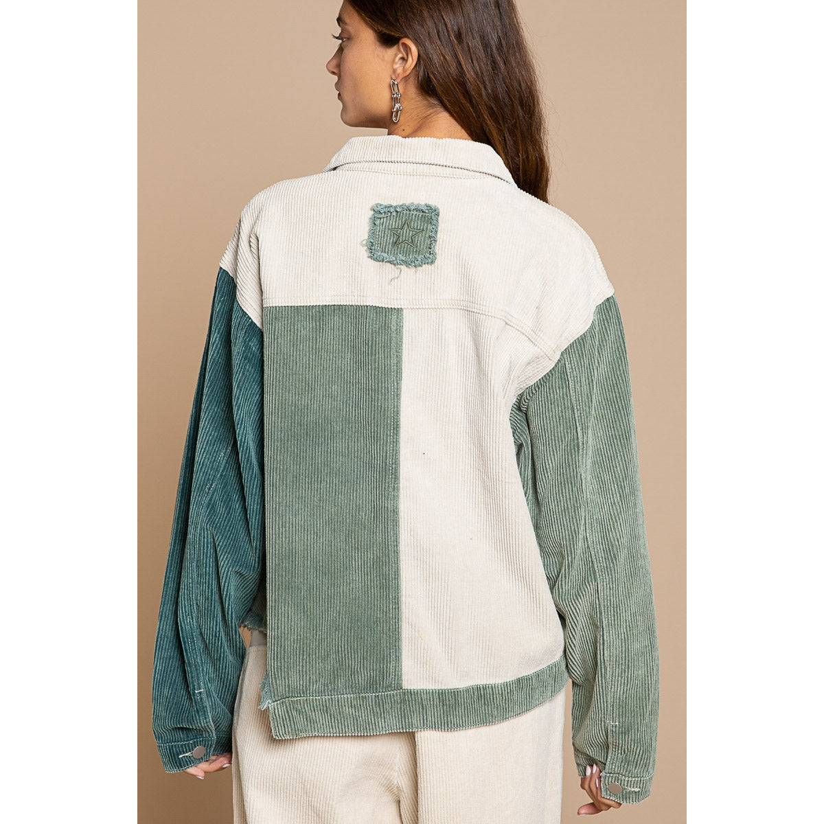 POL Green/Stone Corduroy Distressed Jacket